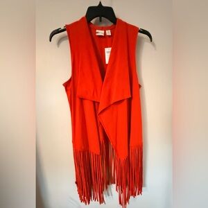 Chicos Synergy Size 2 Red Orange Fringe Vest